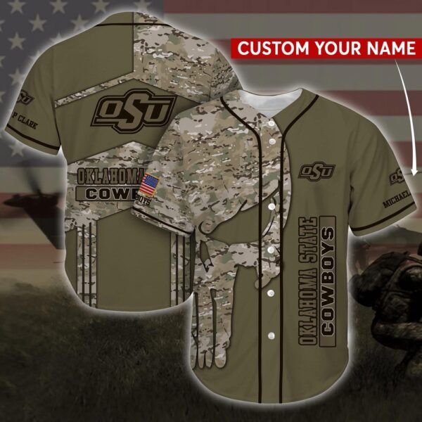 Personalized NCAA Oklahoma State Cowboys Baseball Jersey Shirt Skull Camo