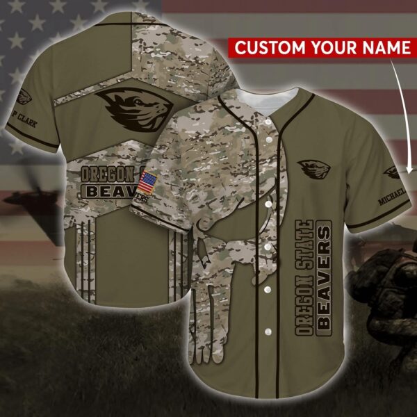 Personalized NCAA Oregon State Beavers Baseball Jersey Shirt Camo Skull