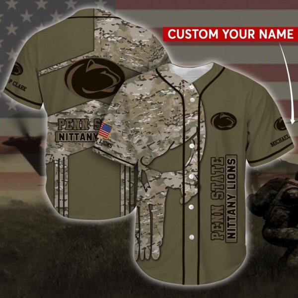 Personalized NCAA Penn State Nittany Lions Baseball Jersey Shirt Camo Skull