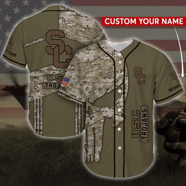 Personalized NCAA USC Trojans Baseball Jersey Shirt Skull Camo