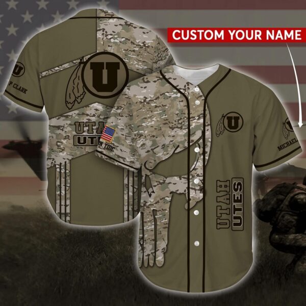 Personalized NCAA Utah Utes Baseball Jersey Shirt Skull Camo