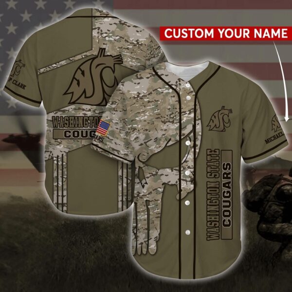 Personalized NCAA Washington State Cougars Baseball Jersey Shirt Skull Camo