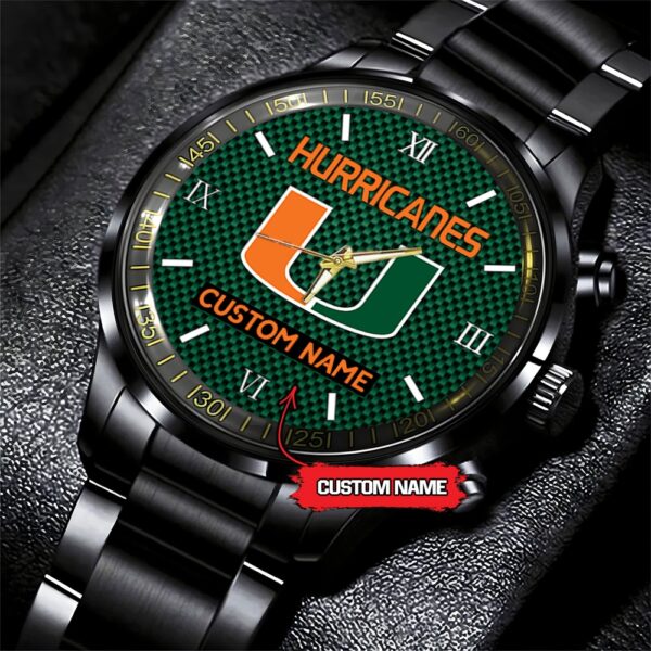 NCAA Miami Hurricanes Watch Custom Black Fashion Watch Football Game