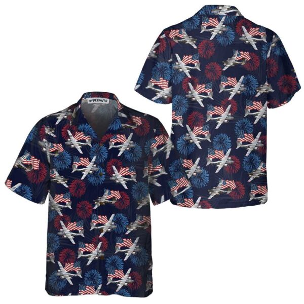 A-26 Invader Aircraft Hawaiian Shirt, American Flag And Firework Military Airplane Shirt For Men