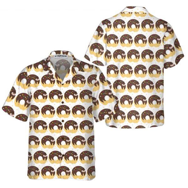 Adorable Cartoon Sloth On Donut Hawaiian Shirt, Funny Sloth Shirt For Adults, Sloth Themed Gift Idea