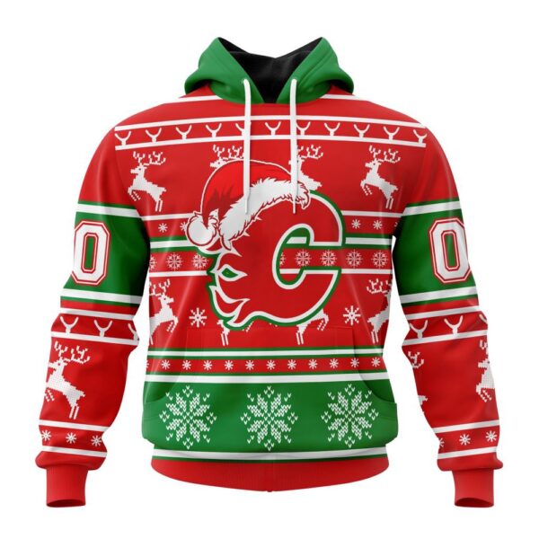 Custom NHL Calgary Flames Specialized Unisex Christmas Is Coming Santa Claus All Over Print Hoodie