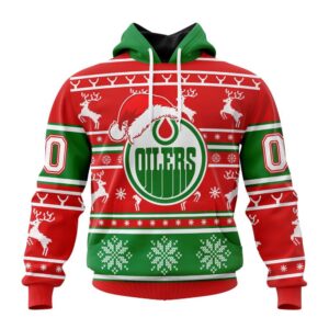 Custom NHL Edmonton Oilers Specialized Unisex Christmas Is Coming Santa Claus All Over Print Hoodie