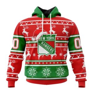 Custom NHL New York Rangers Specialized Unisex Christmas Is Coming Santa Claus All Over Print Hoodie