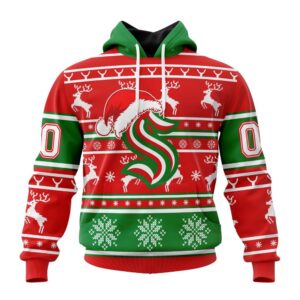 Custom NHL Seattle Kraken Specialized Unisex Christmas Is Coming Santa Claus All Over Print Hoodie