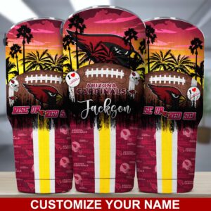 Custom Name Arizona Cardinals NFL Tumbler Tropical Style For Sports Fans