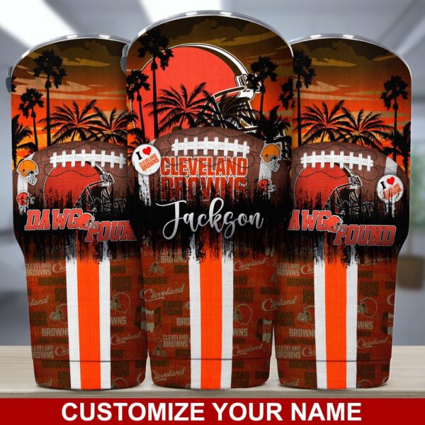 Custom Name Cleveland Browns NFL Tumbler Tropical Style For Sports Fans