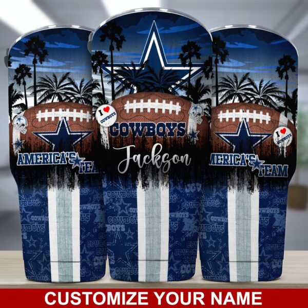 Custom Name Dallas Cowboys NFL Tumbler Tropical Style For Sports Fans