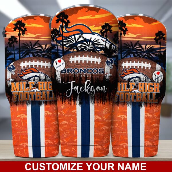 Custom Name Denver Broncos NFL Tumbler Tropical Style For Sports Fans