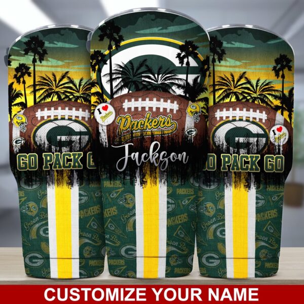 Custom Name Green Bay Packers NFL Tumbler Tropical Style For Sports Fans