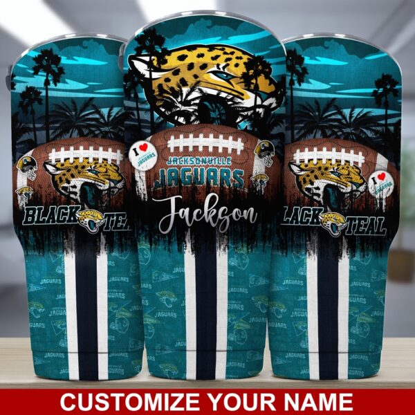 Custom Name Jacksonville Jaguars NFL Tumbler Tropical Style For Sports Fans