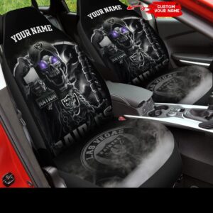 Custom Name Las Vegas Raiders Skull Car Seat Covers