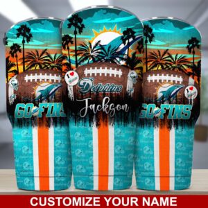 Custom Name Miami Dolphins NFL Tumbler Tropical Style For Sports Fans