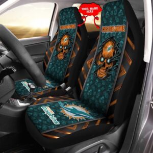 Custom Name Miami Dolphins Team Skull Car Seat Covers