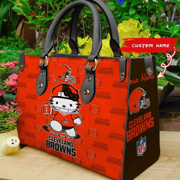 Custom Name NFL Cleveland Browns Kitty Women Hand Bag