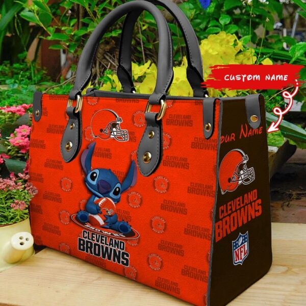 Custom Name NFL Cleveland Browns Stitch Women Hand Bag