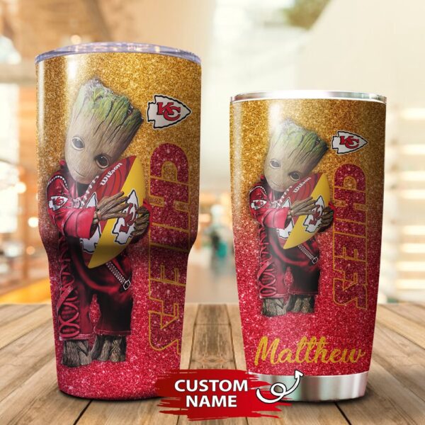 Custom Name NFL Kansas City Chiefs Baby Groot Tumbler Cup