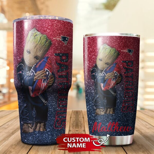 Custom Name NFL New England Patriots Baby Groot Tumbler Cup