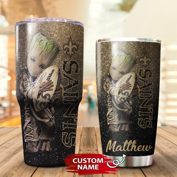 Custom Name NFL New Orleans Saints Baby Groot Tumbler Cup