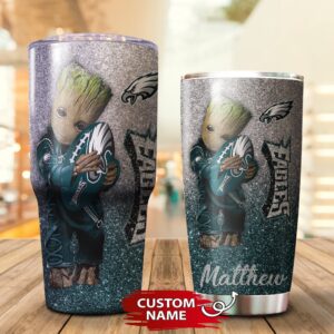 Custom Name NFL Philadelphia Eagles Baby Groot Tumbler Cup