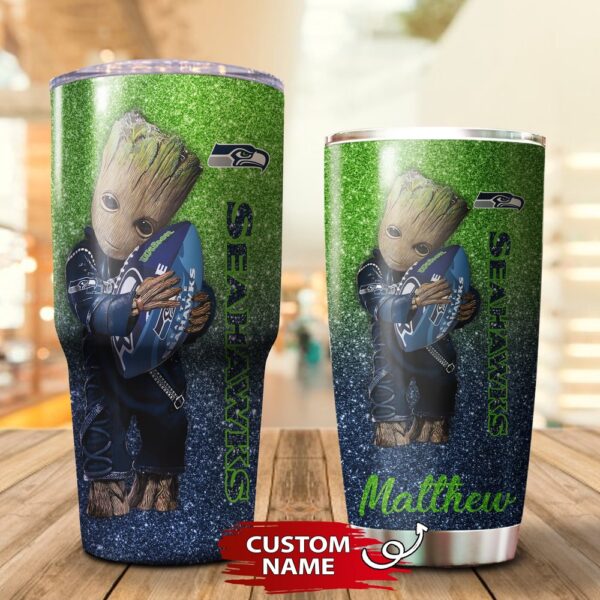 Custom Name NFL Seattle seahawks Baby Groot Tumbler Cup