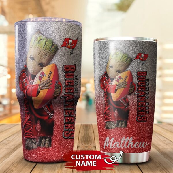 Custom Name NFL Tampa Bay Buccaneers Baby Groot Tumbler Cup