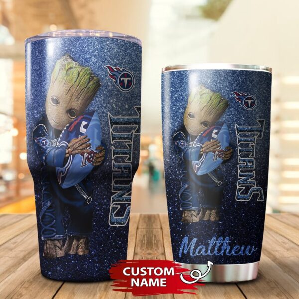 Custom Name NFL Tennessee Titans Baby Groot Tumbler Cup