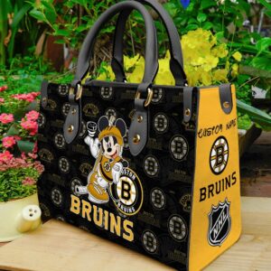 Custom Name NHL Boston Bruins Mickey Women Leather Hand Bag