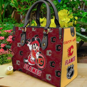 Custom Name NHL Calgary Flames Mickey Women Leather Hand Bag