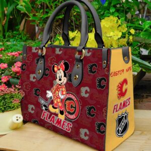 Custom Name NHL Calgary Flames Minnie Women Leather Hand Bag