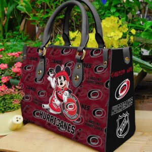 Custom Name NHL Carolina Hurricanes Mickey Women Leather Hand Bag