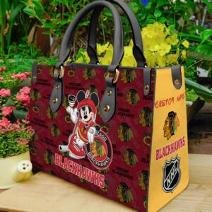 Custom Name NHL Chicago Blackhawks Mickey Women Leather Hand Bag