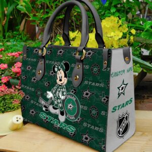 Custom Name NHL Dallas Stars Minnie Women Leather Hand Bag