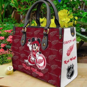 Custom Name NHL Detroit Red Wings Mickey Women Leather Hand Bag