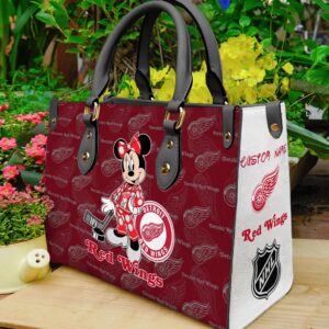 Custom Name NHL Detroit Red Wings Minnie Women Leather Hand Bag