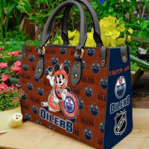 Custom Name NHL Edmonton Oilers Mickey Women Leather Hand Bag