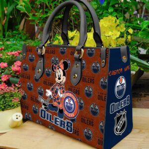 Custom Name NHL Edmonton Oilers Minnie Women Leather Hand Bag