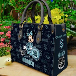 Custom Name NHL Seattle Kraken Minnie Women Leather Hand Bag 1