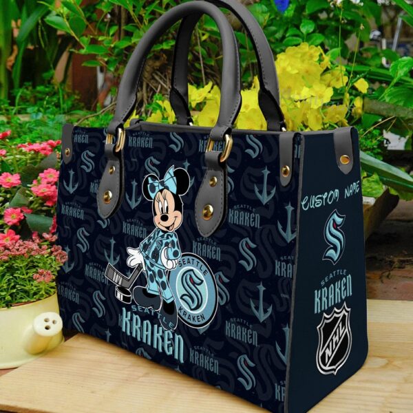 Custom Name NHL Seattle Kraken Minnie Women Leather Hand Bag