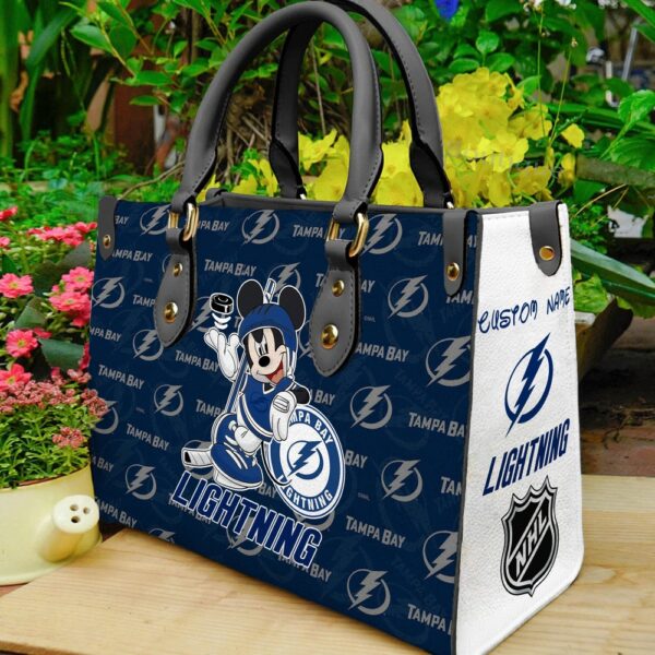 Custom Name NHL Tampa Bay Lightning Mickey Women Leather Hand Bag