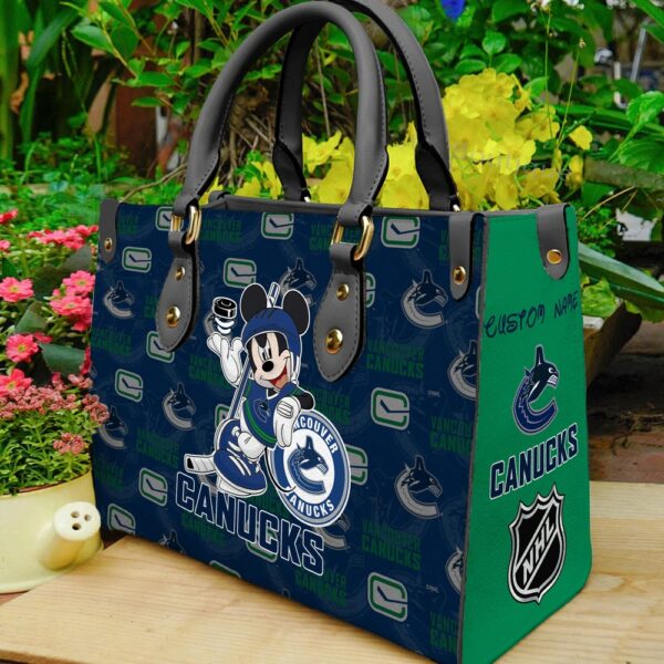 Custom Name NHL Vancouver Canucks Mickey Women Leather Hand Bag