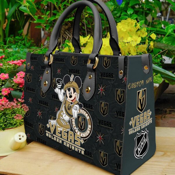 Custom Name NHL Vegas Golden Knights Mickey Women Leather Hand Bag