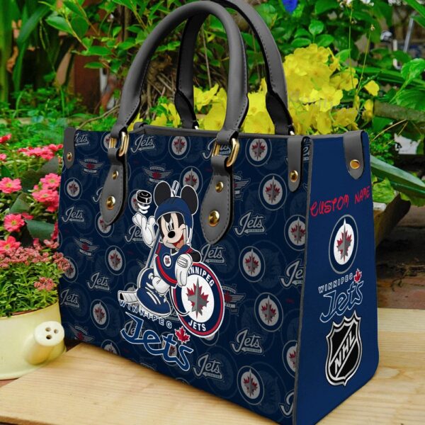 Custom Name NHL Winnipeg Jets Mickey Women Leather Hand Bag