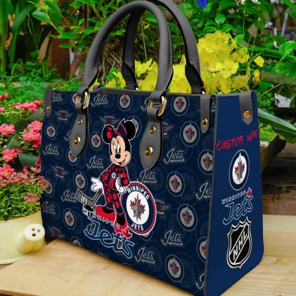 Custom Name NHL Winnipeg Jets Minnie Women Leather Hand Bag