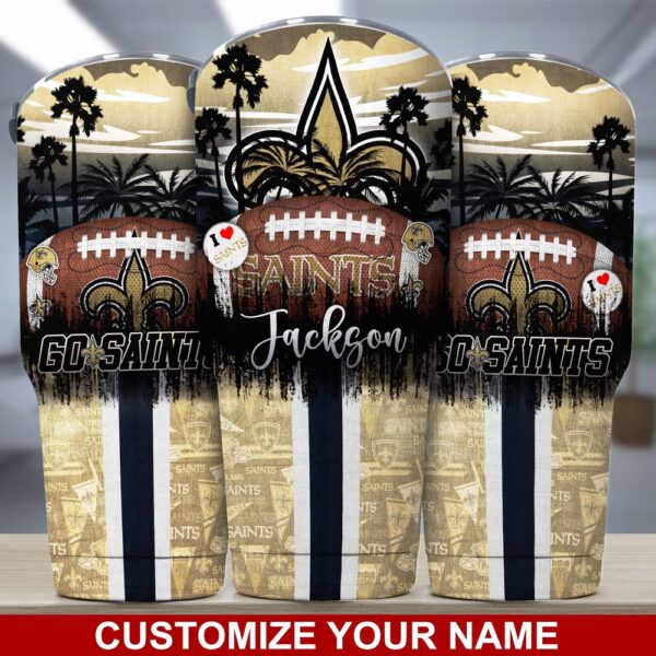 Custom Name New Orleans Saints NFL Tumbler Tropical Style For Sports Fans