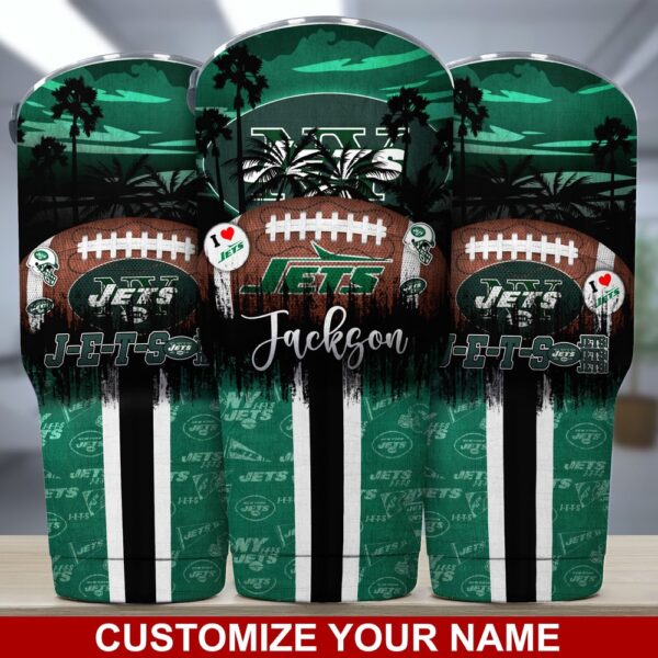 Custom Name New York Jets NFL Tumbler Tropical Style For Sports Fans